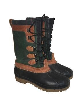 Eddie Bauer Duck Waterproof Snow Winter Boot Mens 8 Green Blue Leather Sherpa